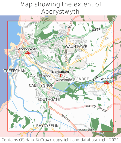 Map showing extent of Aberystwyth as bounding box