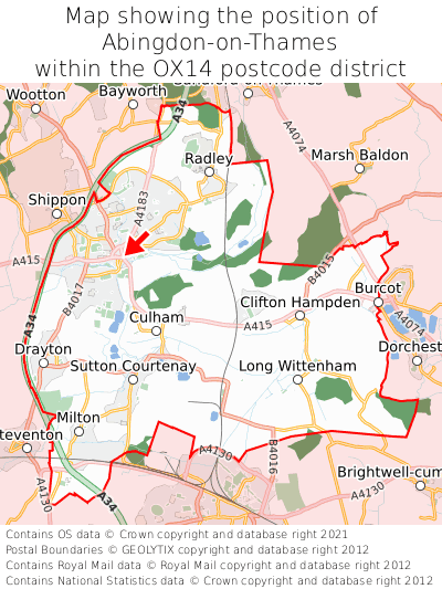 Map showing location of Abingdon-on-Thames within OX14