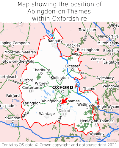 Map showing location of Abingdon-on-Thames within Oxfordshire