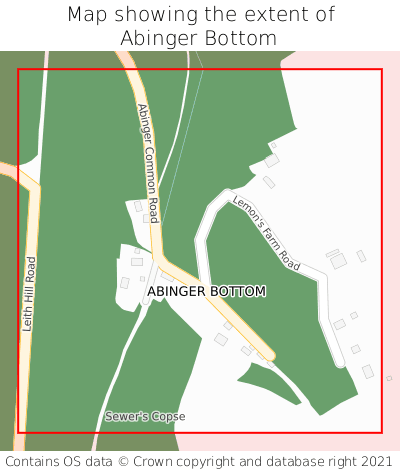 Map showing extent of Abinger Bottom as bounding box
