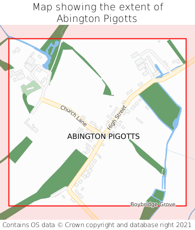 Map showing extent of Abington Pigotts as bounding box