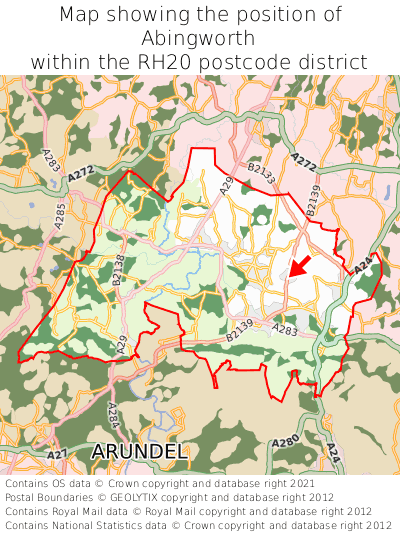 Map showing location of Abingworth within RH20