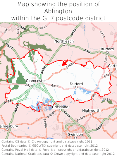 Map showing location of Ablington within GL7