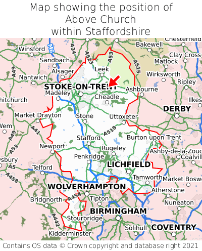 Map showing location of Above Church within Staffordshire