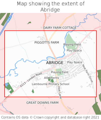Map showing extent of Abridge as bounding box