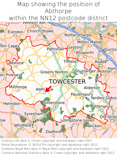 Map showing location of Abthorpe within NN12