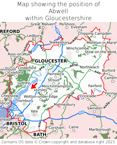 Map showing location of Abwell within Gloucestershire