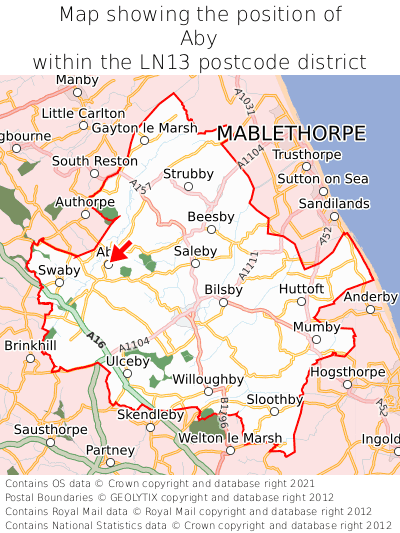 Map showing location of Aby within LN13