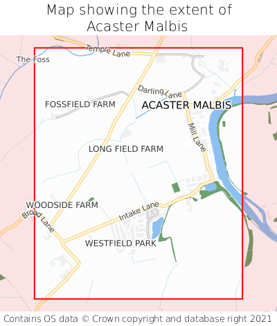 Map showing extent of Acaster Malbis as bounding box