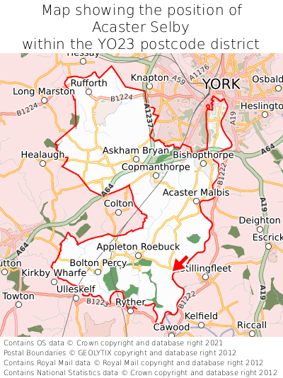 Map showing location of Acaster Selby within YO23
