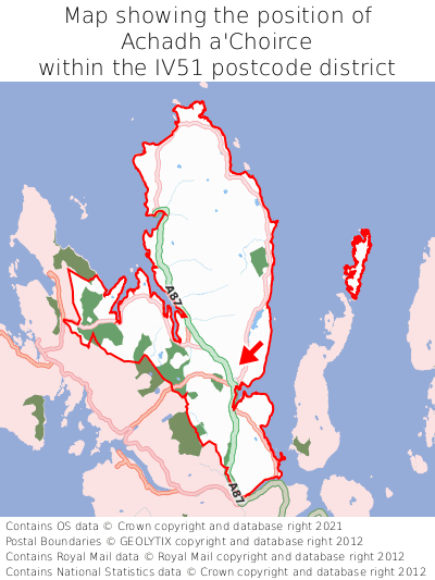 Map showing location of Achadh a'Choirce within IV51