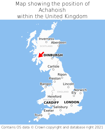 Map showing location of Achahoish within the UK