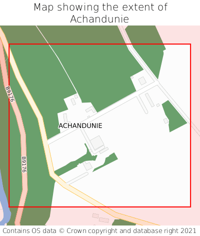 Map showing extent of Achandunie as bounding box