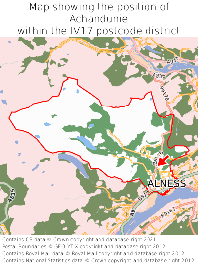 Map showing location of Achandunie within IV17