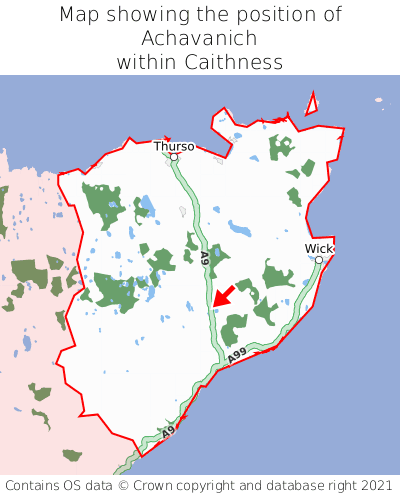 Map showing location of Achavanich within Caithness