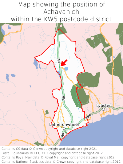 Map showing location of Achavanich within KW5