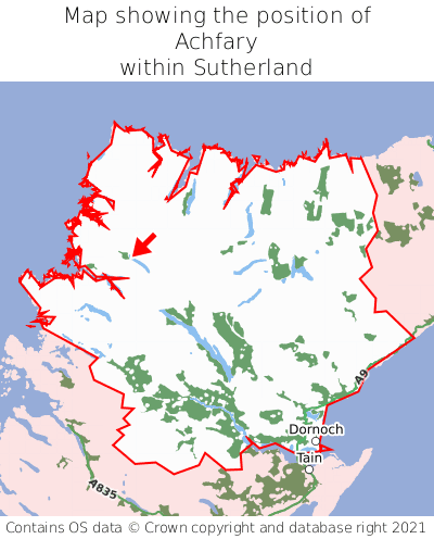 Map showing location of Achfary within Sutherland