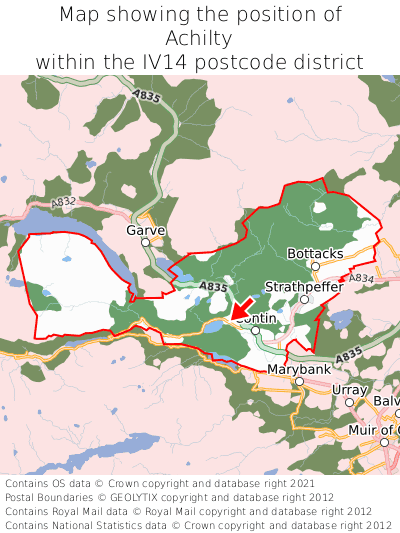 Map showing location of Achilty within IV14