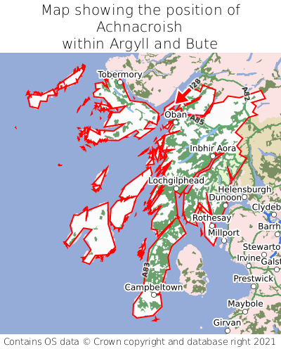 Map showing location of Achnacroish within Argyll and Bute