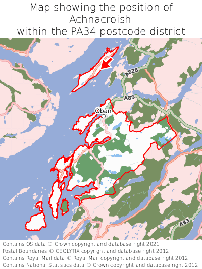 Map showing location of Achnacroish within PA34