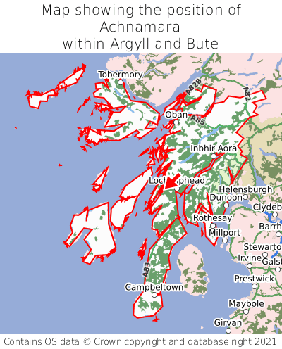 Map showing location of Achnamara within Argyll and Bute