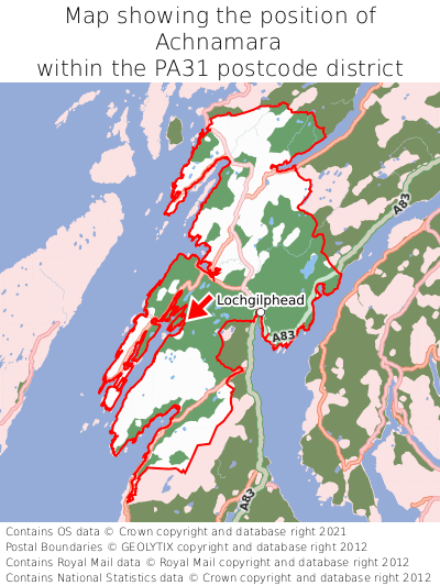 Map showing location of Achnamara within PA31