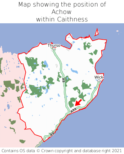 Map showing location of Achow within Caithness