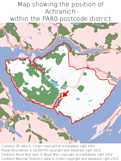 Map showing location of Achranich within PA80