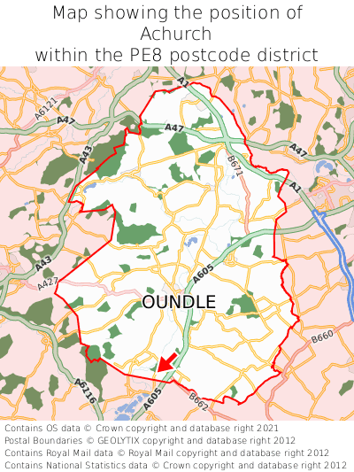 Map showing location of Achurch within PE8