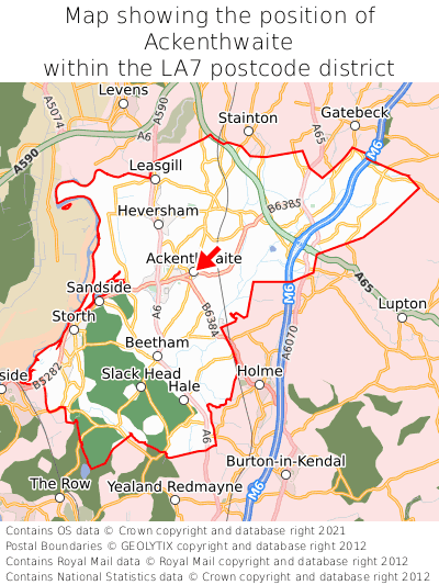 Map showing location of Ackenthwaite within LA7