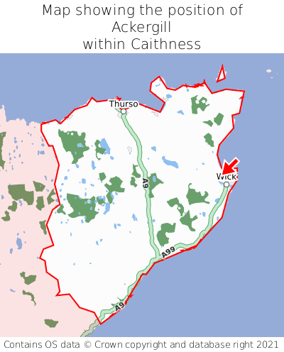 Map showing location of Ackergill within Caithness