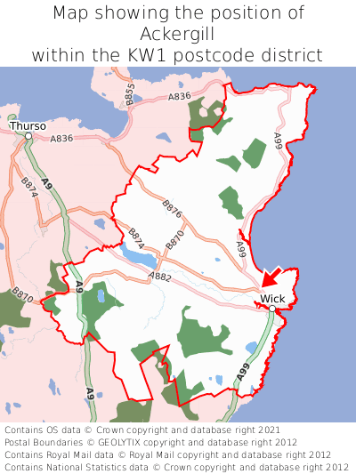 Map showing location of Ackergill within KW1