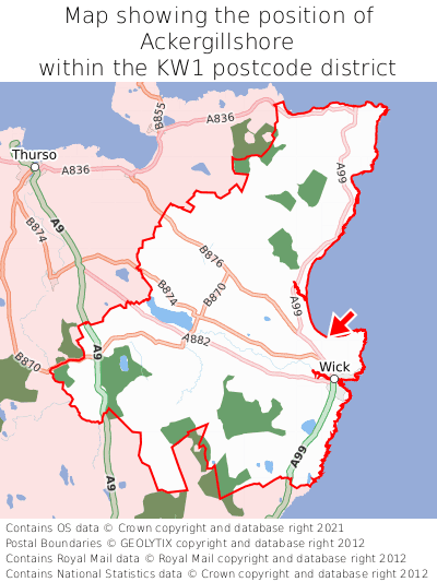 Map showing location of Ackergillshore within KW1