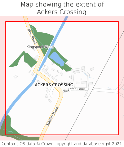 Map showing extent of Ackers Crossing as bounding box