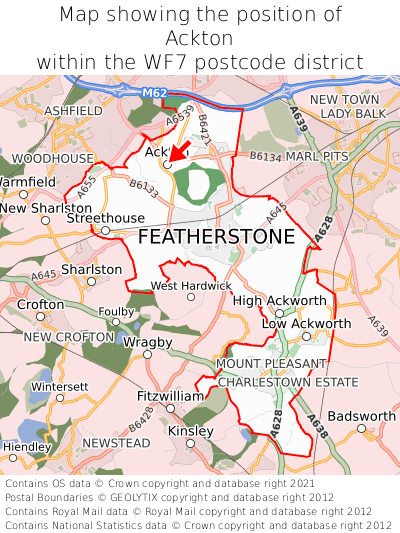 Map showing location of Ackton within WF7
