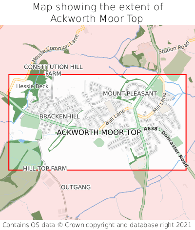 Map showing extent of Ackworth Moor Top as bounding box