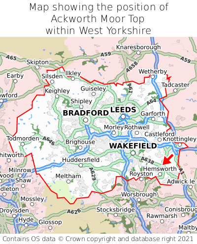 Map showing location of Ackworth Moor Top within West Yorkshire