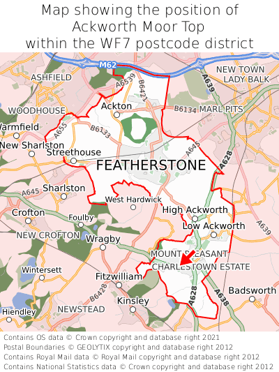 Map showing location of Ackworth Moor Top within WF7