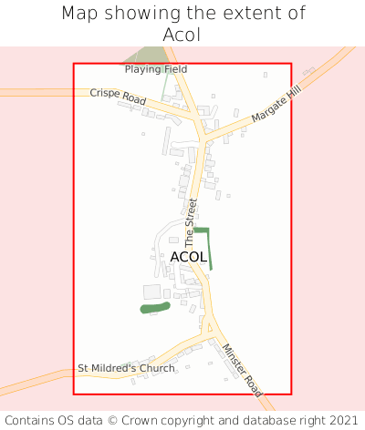 Map showing extent of Acol as bounding box