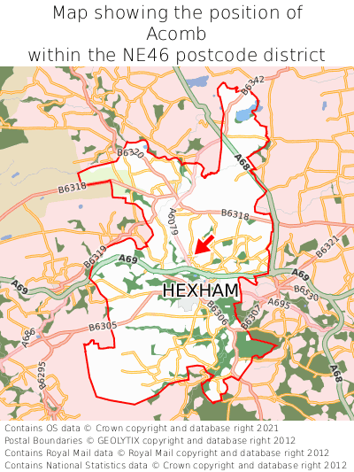 Map showing location of Acomb within NE46