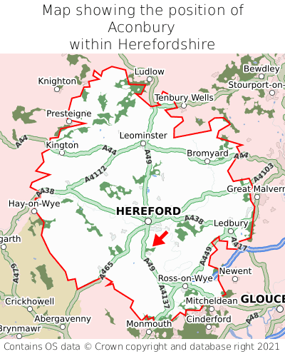 Map showing location of Aconbury within Herefordshire