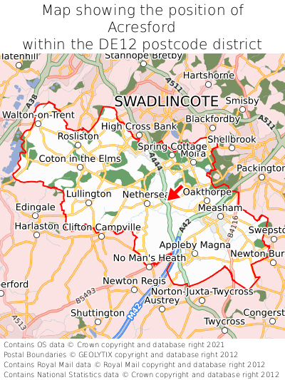 Map showing location of Acresford within DE12