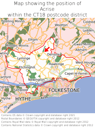 Map showing location of Acrise within CT18
