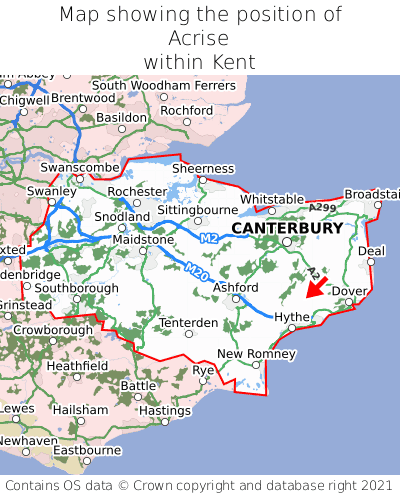 Map showing location of Acrise within Kent