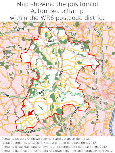 Map showing location of Acton Beauchamp within WR6