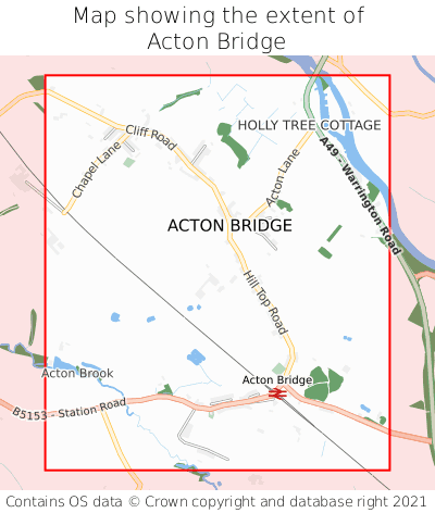 Map showing extent of Acton Bridge as bounding box