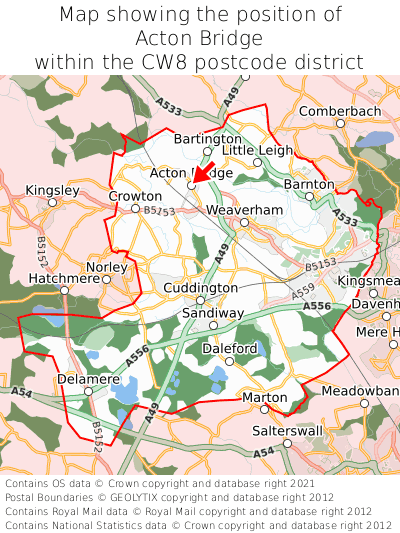 Map showing location of Acton Bridge within CW8