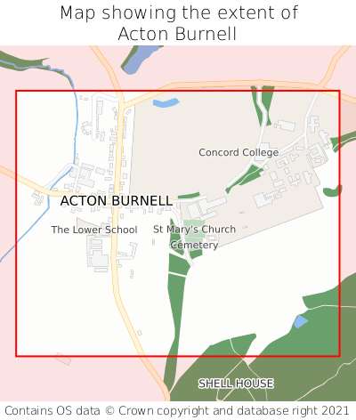 Map showing extent of Acton Burnell as bounding box