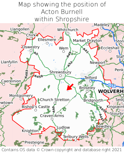 Map showing location of Acton Burnell within Shropshire