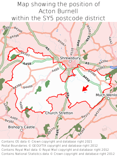 Map showing location of Acton Burnell within SY5